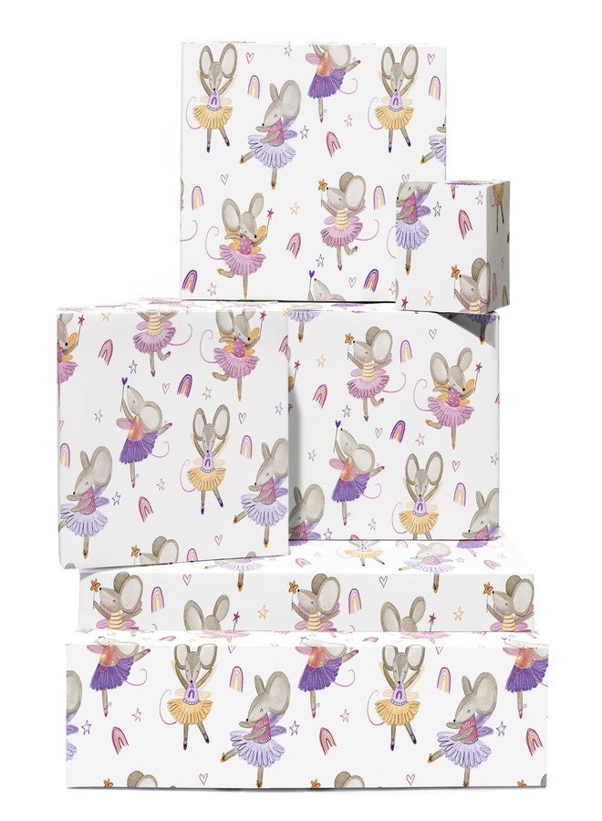 CENTRAL 23 Mouse Wrapping Paper - 6 Sheets Of Gift Wrap For Her - Ballerina Mouse Rainbow Heart Design - White Gift Wrapping Paper - Comes With Stickers - Image 1